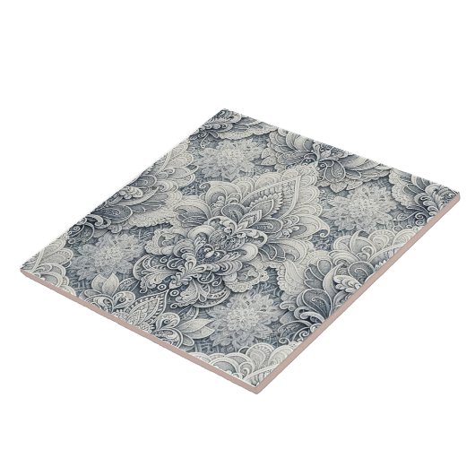 Weiche weiße Spitzen, Silberakzente, nahtloser Lux Fliese (Seite)