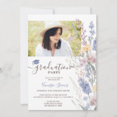 Weiche Wildblumen Wasserfarbe 4-Foto-Abschluss Einladung (Vorderseite)