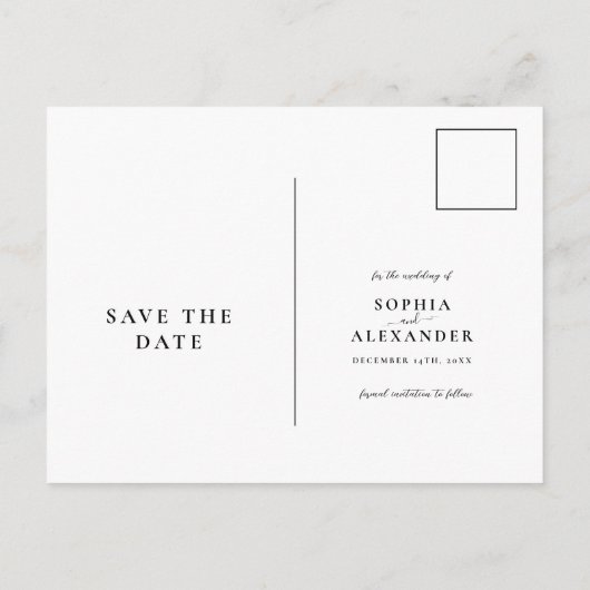 Weiche Winterfarbe Save the Date Postkarte (Rückseite)