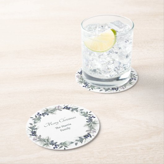 Weiche Wintergärtnerei personalisiert Weihnachten Runder Pappuntersetzer (Vor Ort)