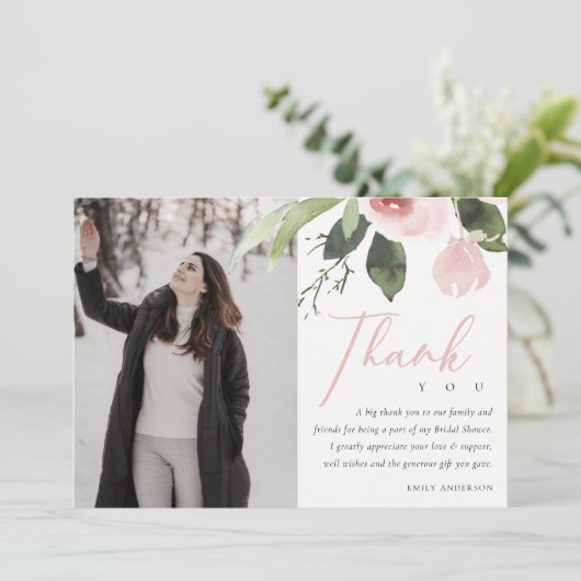 WEICHEN PINK BLUSH ROSE BRAUTPARTY DANKE IHNEN FOT EINLADUNG (Stehend Vorderseite)