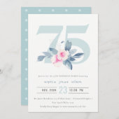 WEICHER AQUA BLUSH BLUE BLUE FLORAL 75 JEDES ALTER EINLADUNG (Vorne/Hinten)