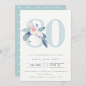 WEICHER AQUA BLUSH BLUE BLUE FLORAL 80 JEDER ALTER EINLADUNG (Vorne/Hinten)