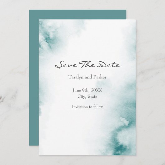 Weicher Aquamariner Abstrakter Rahmen Save The Date (Vorne/Hinten)
