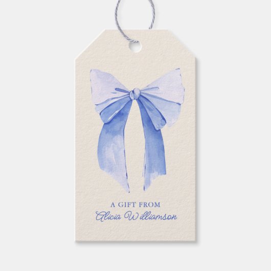 Weicher blauer Coquette-Bogen Personalisiertes Ges Geschenkanhänger (Vorderseite)