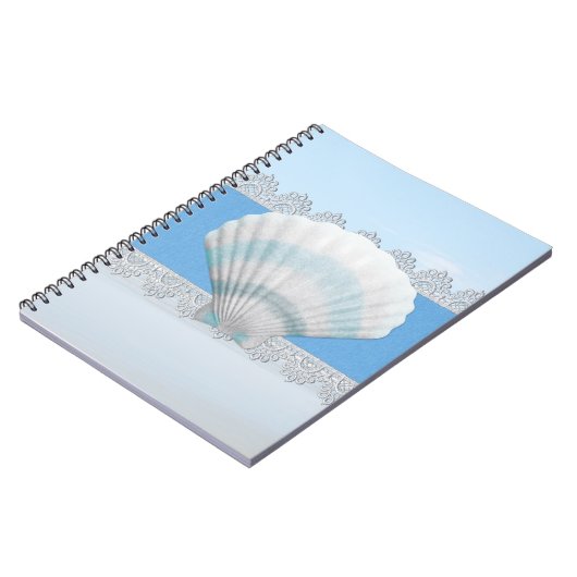 Weicher blauer Seashell und Spitze Notizblock (Linke Seite)