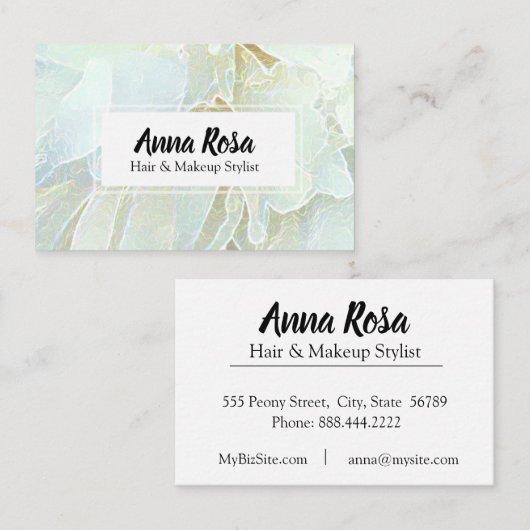 *~* weicher Blumen-Türkis-BlaublumenChic Visitenkarte (Vorne/Hinten)