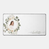 Weicher Blumenrahmen mit Foto & Name Schreibtischunterlage (Vorderseite)
