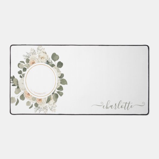 Weicher Blumenrahmen mit Foto & Name Schreibtischunterlage (Vorderseite)