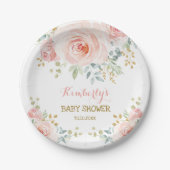 Weicher Boho erröten rosa GoldblumenBabyparty Pappteller (Vorderseite)