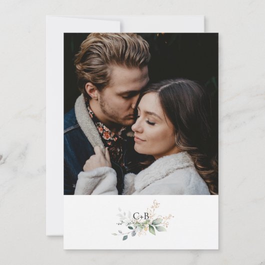 Weicher Eukalyptus mit Gold-Foto Save The Date (Rückseite)