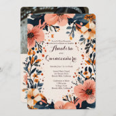 Weicher, floraler Rahmen Quinceañera CUSTOM Foto Einladung (Vorne/Hinten)