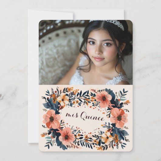 Weicher, floraler Rahmen Quinceañera CUSTOM Foto Einladung (Rückseite)