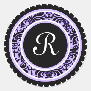 Weicher lila Damast-Monogramm-Initialen-Aufkleber Runder Aufkleber
