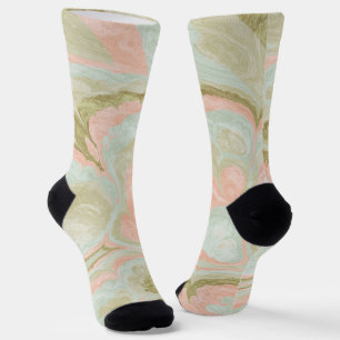 Weicher Marmor Swirl Muster Minze, Korallen und Ol Socken