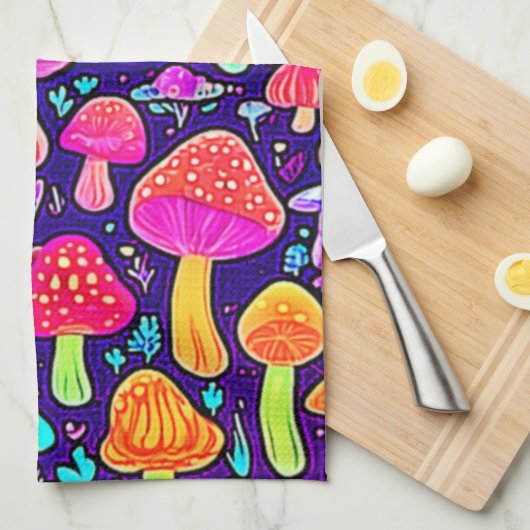 Weicher Nebel: Cartoon-Pilz-Patch Geschirrtuch (Viertel Falte)