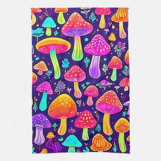 Weicher Nebel: Cartoon-Pilz-Patch Geschirrtuch (Vertikal)