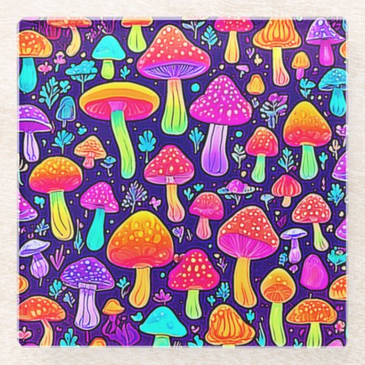 Weicher Nebel: Cartoon-Pilz-Patch Glasuntersetzer (Vorderseite)