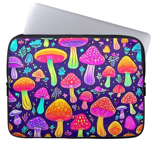 Weicher Nebel: Cartoon-Pilz-Patch Laptopschutzhülle (Vorderseite)