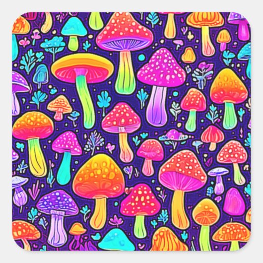 Weicher Nebel: Cartoon-Pilz-Patch Quadratischer Aufkleber (Vorderseite)