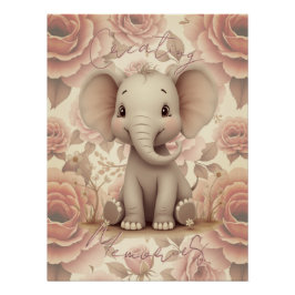 Weicher Pastell-Elefant und Blumen Poster