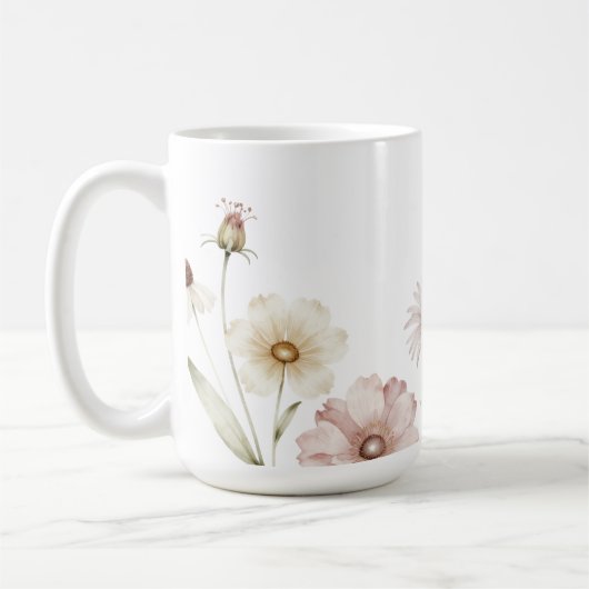 Weicher Wildblumen-Rand Wasserfarben-Hintergrund Kaffeetasse (Links)