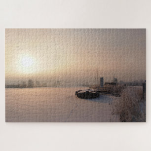 Weicher Wintersonnenaufgang in den Niederlanden Puzzle