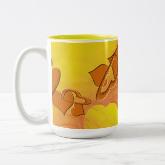 Weichere Seite der Orangen Herzen Zweifarbige Tasse (Links)