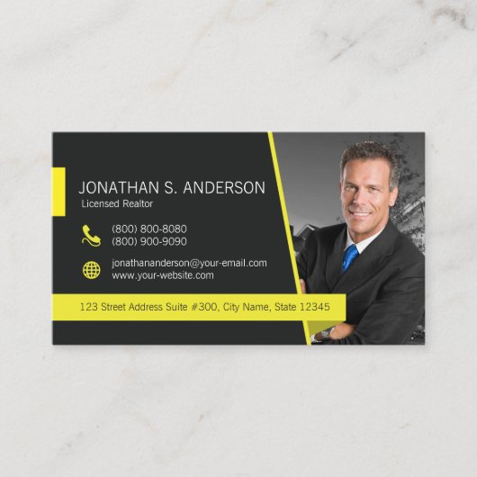 Weichert Realtor Business Card Schwarz-Gelb Visitenkarte (Vorderseite)