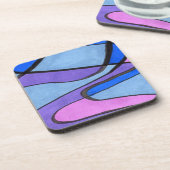 Weiches, abstraktes Design in rosa blaue violette Getränkeuntersetzer (Linke Seite)