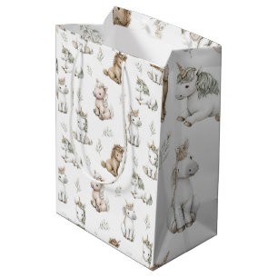 Weiches Aquarell-Einhörner-und-Blumen-Muster Mittlere Geschenktüte