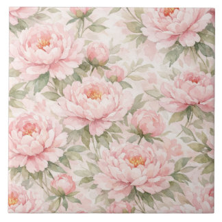Weiches Aquarell-Pfingstrosen-Blumenmuster nahtlos Fliese