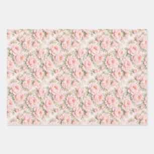 Weiches Aquarell-Pfingstrosen-Blumenmuster nahtlos Geschenkpapier Set