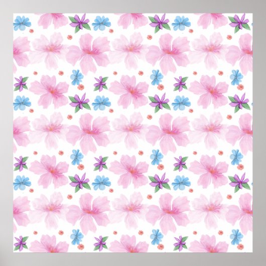 Weiches Aquarell-Rosa-Blumenmuster | Poster (Vorne)