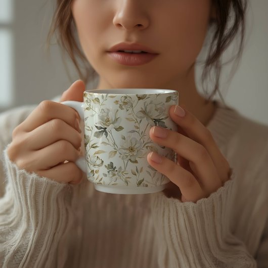 Weiches Aquarell Weißes Blumenmuster Kaffeetasse