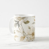 Weiches Aquarell Weißes Blumenmuster Kaffeetasse (Vorderseite Links)