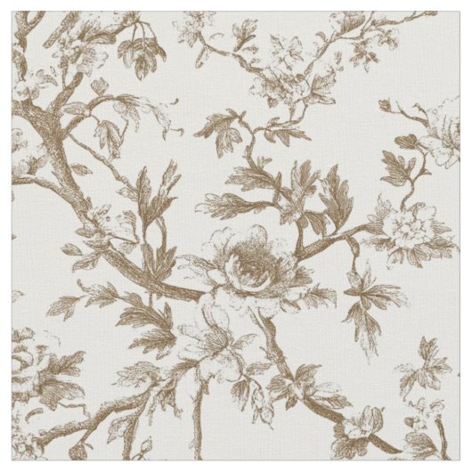 Weiches Beige Botanisches Toile-Muster Stoff (Nahaufnahme)