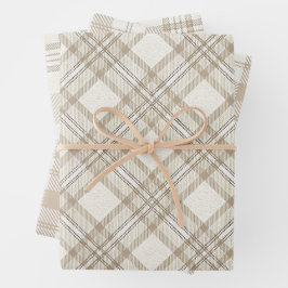 Weiches Beige Gingham Weihnachten Geschenkpapier Set