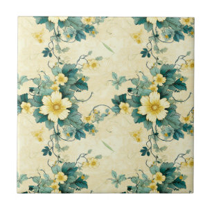 Weiches Beige Teal Gänseblümchen Cottage Blumenmus Fliese