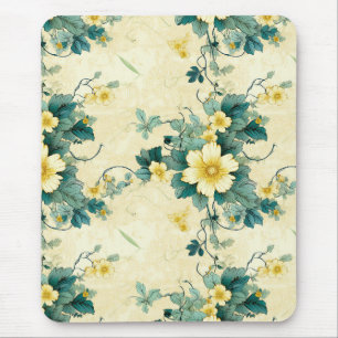 Weiches Beige Teal Gänseblümchen Landhaus Blumenmu Mousepad