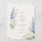 Weiches Blau Botanisch Save the Date Einladung (Vorderseite)