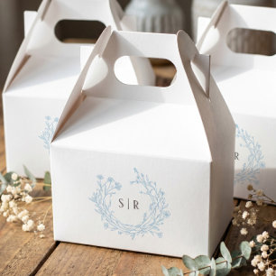 Weiches Blau Elegantes Florales Monogramm Hochzeit Geschenkschachtel