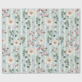 Weiches Blau gestreift floral Geschenkpapier (Flach)