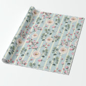 Weiches Blau gestreift floral Geschenkpapier (Ungerollt)