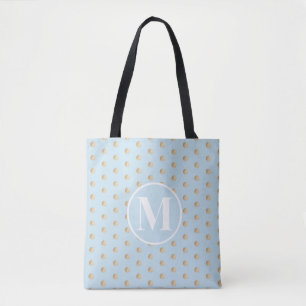 Weiches Blau Gold Tupfen Weiße Monogramm Tasche