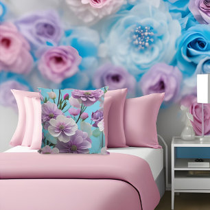 Weiches Blau lila rosa Seide große Blumen  Kissen