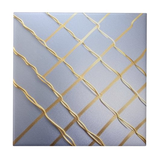 weiches Blau mit goldfarbenem Muster Fliese (Vorderseite)