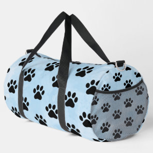 Weiches Blau Schwarzer Pfotenabdruck Monogramm Per Duffle Bag