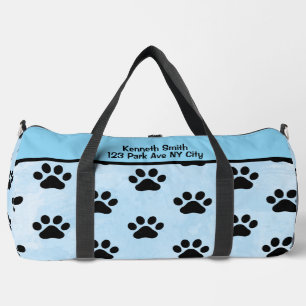Weiches Blau Schwarzes Pfotenabdruck Monogramm Per Duffle Bag