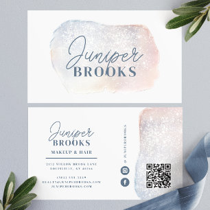Weiches Blau und Rosa Wasserfarbe Glitter Social M Visitenkarte